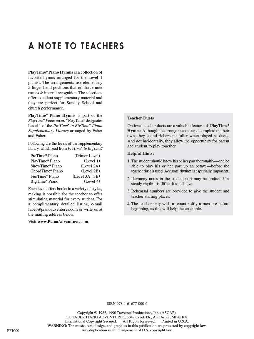 Faber Hymns - PlayTime Piano - Level 1