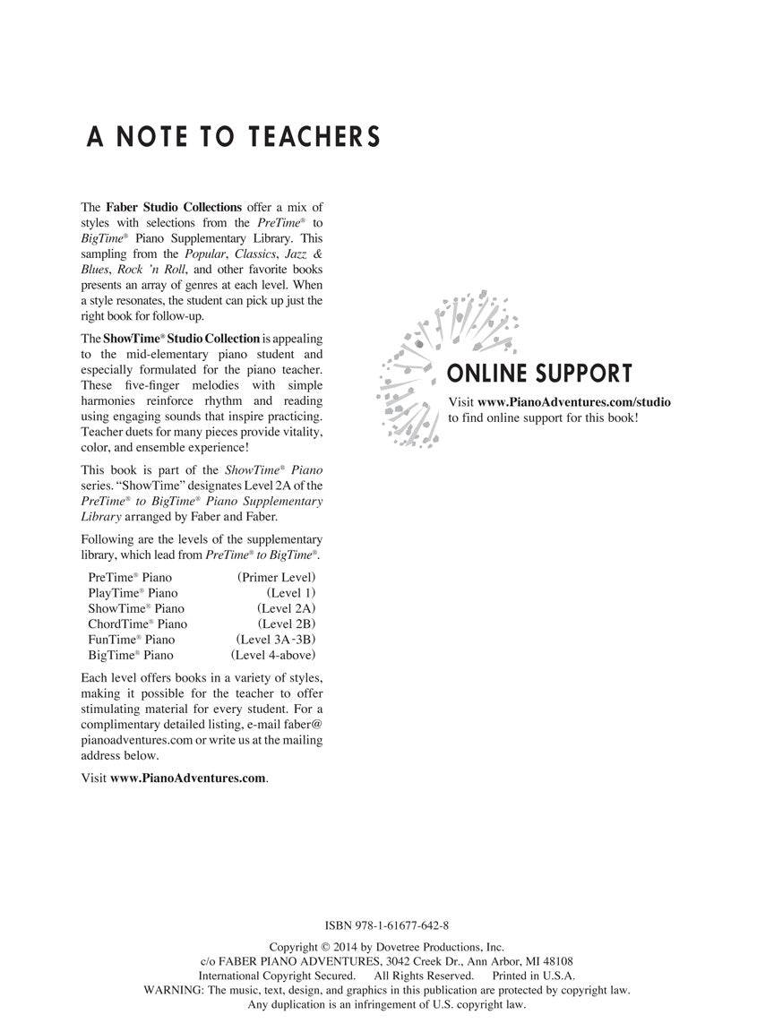 Faber Studio Collection Selections from ShowTime® Piano Level 2A