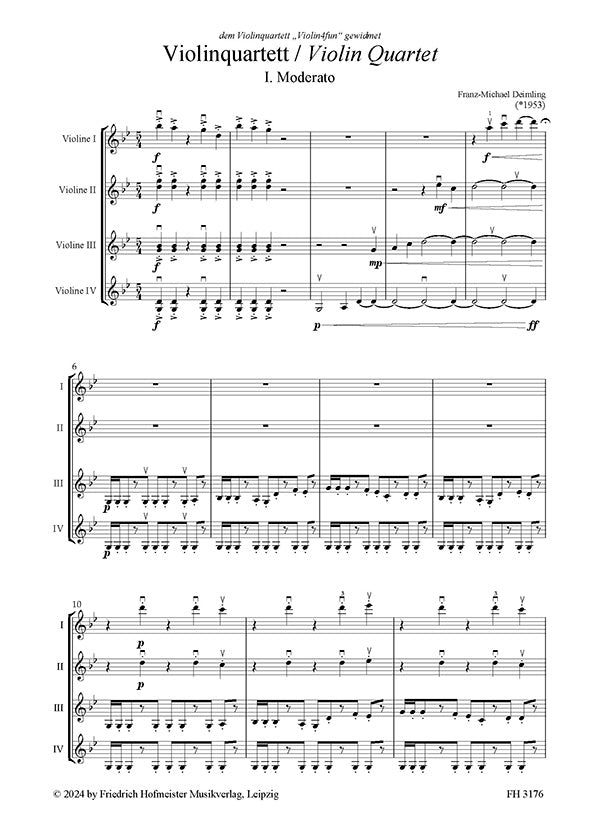 Deimling: Violin Quartet in G minor, Op. 89 (Score and Parts)