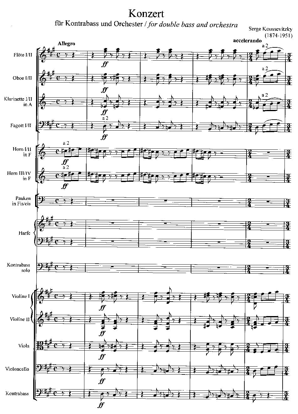 Koussevitzky: Double Bass Concerto, Op. 3 - Full Score