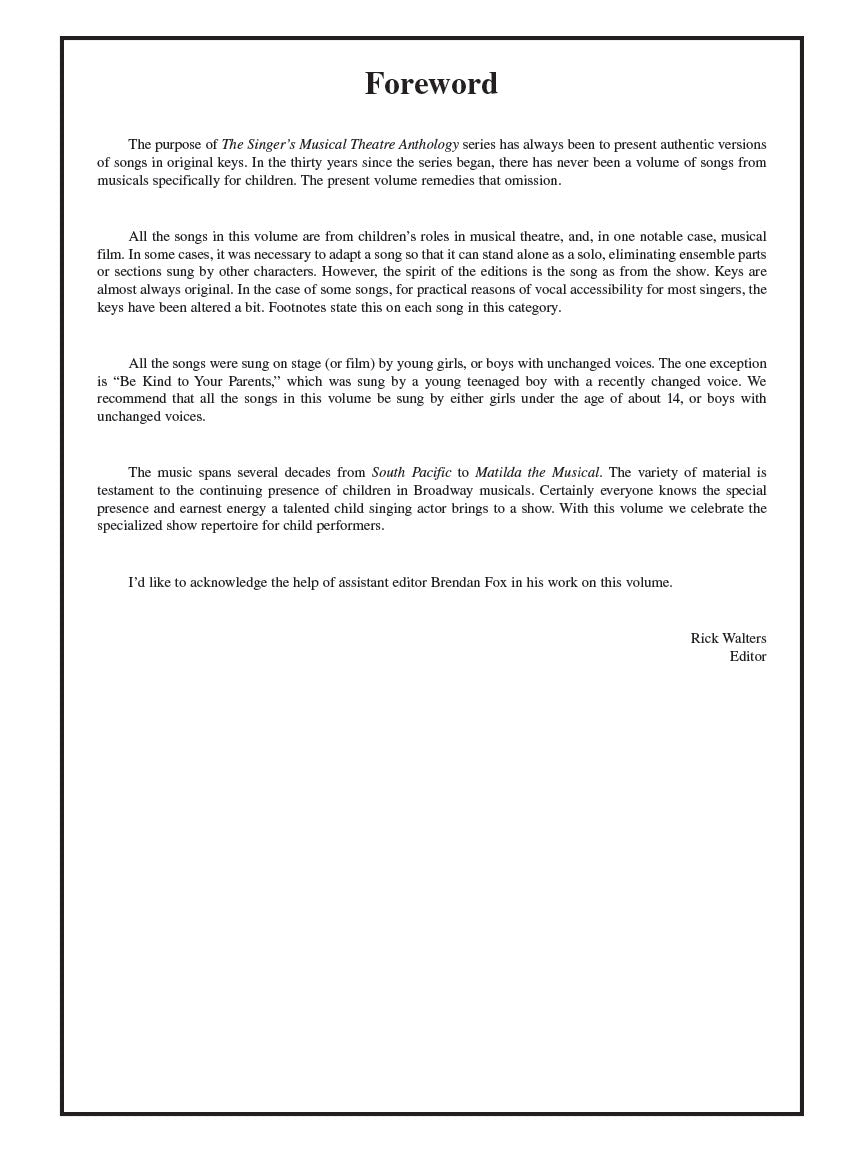 Singer's Musical Theatre Anthology - Children's Edition