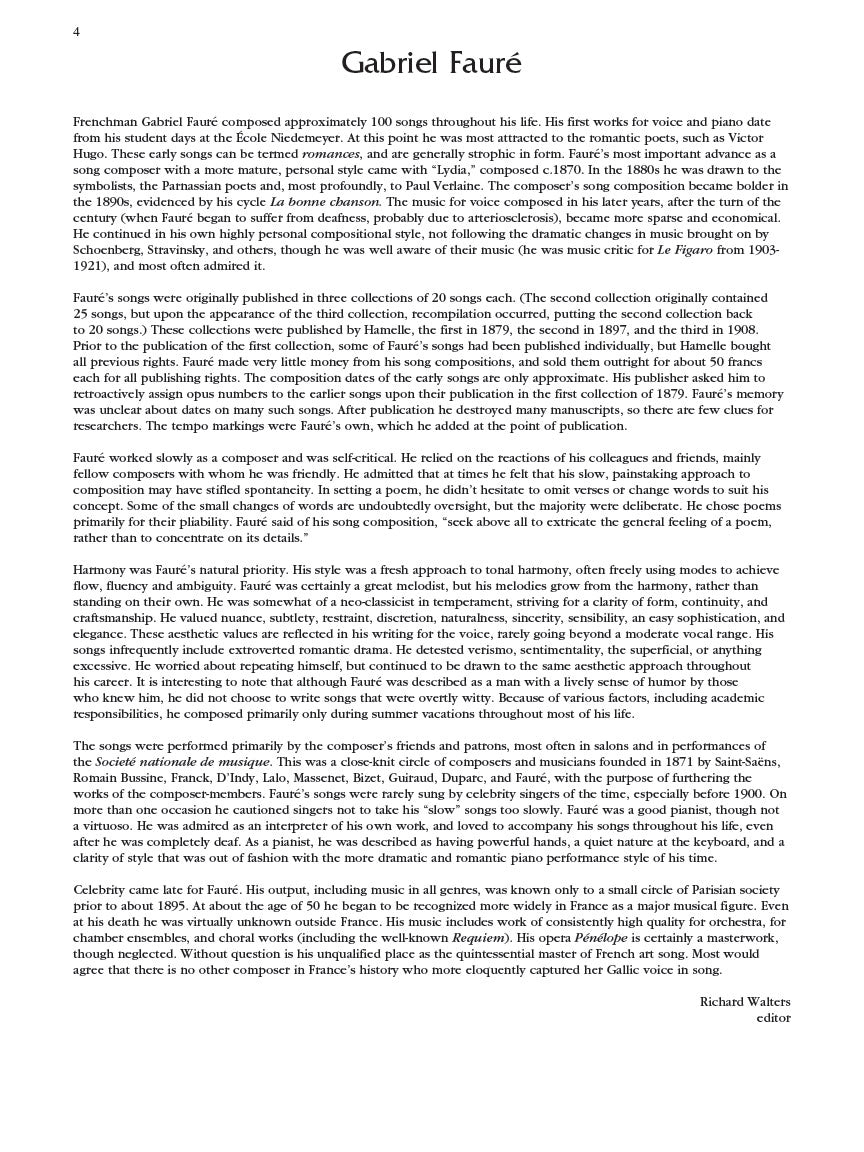 Fauré 15 Selected Songs Low Voice