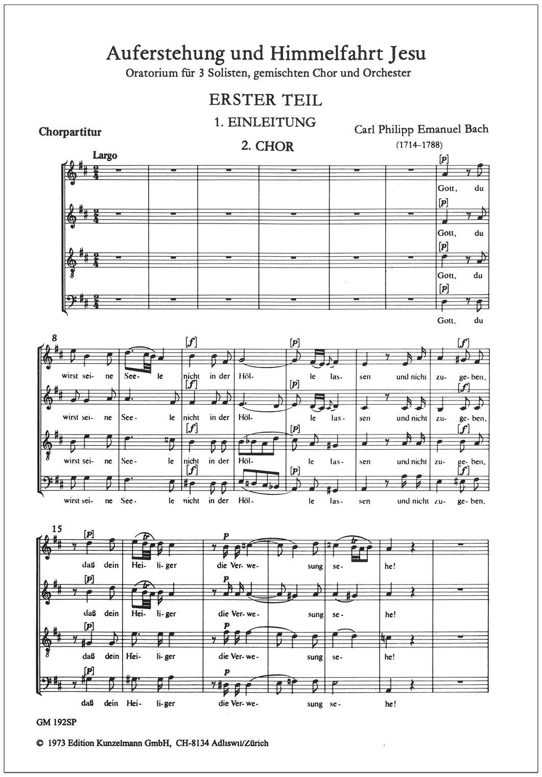 C.P.E. Bach: Auferstehung und Himmelfahrt Jesu (SATB Choir)