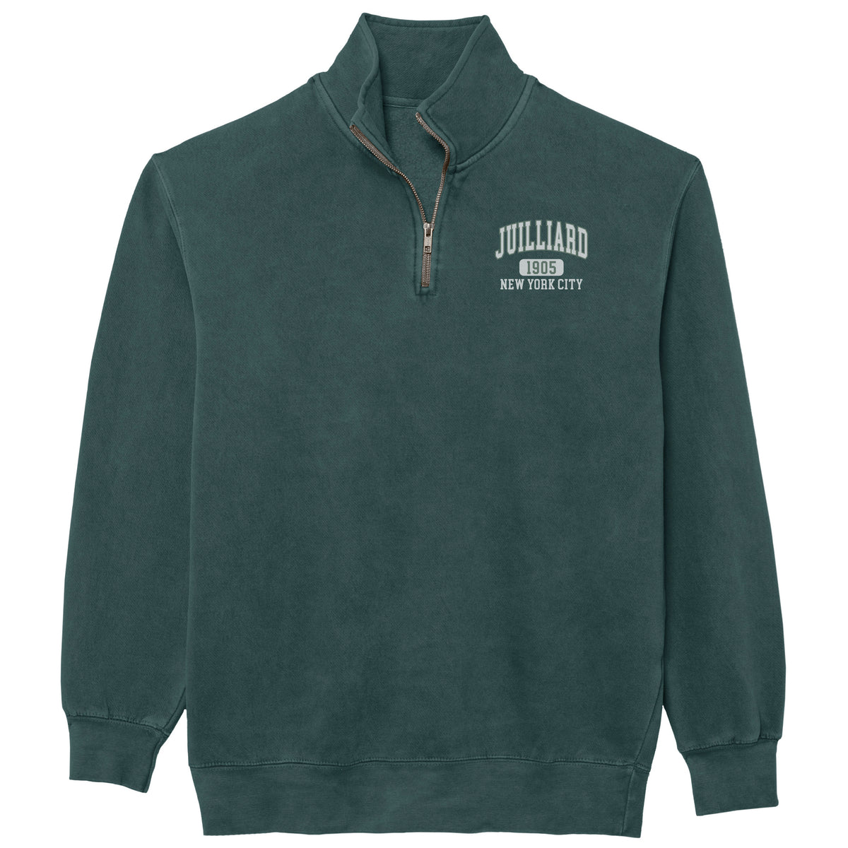 Sweatshirt: Pigment Dyed Quarter Zip / 1905 Juilliard logo