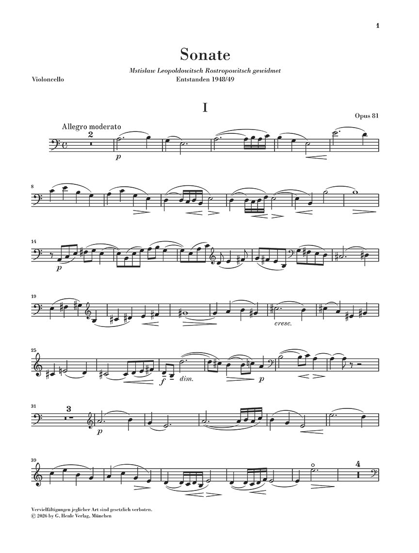 Myaskovsky: Cello Sonata No. 2 A Minor Op. 81 Cello and Piano, sample page 2 (Henle Horizons, HN 8201)