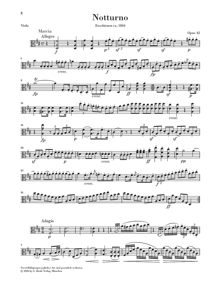 Beethoven: Notturno D Major Op. 42 Viola and Piano, sample page 2 (Henle Horizons, HN 8207)