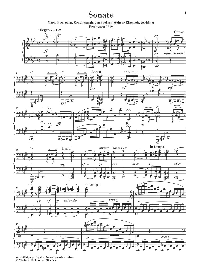 Hummel: Piano Sonata F-sharp Minor Op. 81 Piano Solo, sample page 1 (Henle Horizons, HN 8210)
