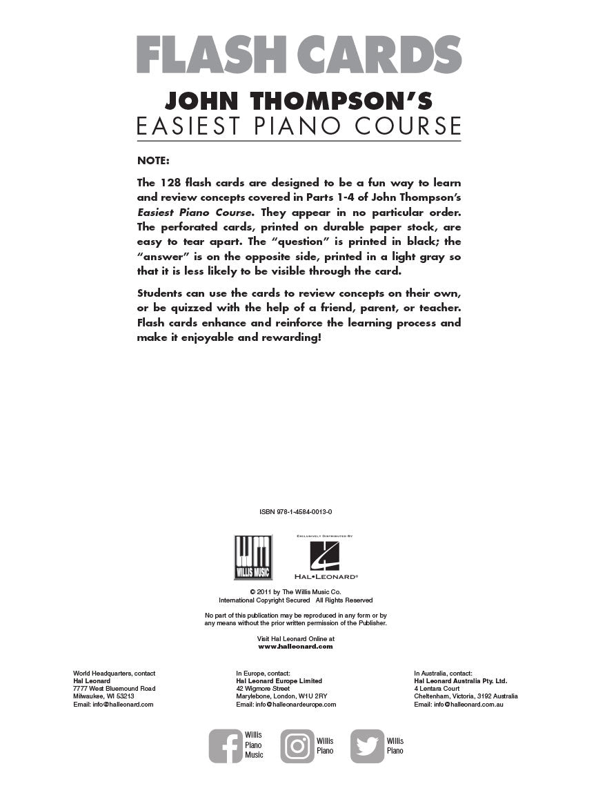Flash Cards John Thompson's Easiest Piano Course