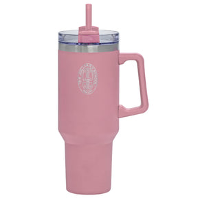 Travel Mug: 40oz stainless steel vacuum-insulated tumbler with matching straw