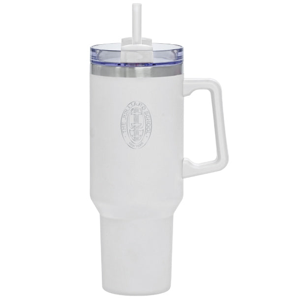 Travel Mug: 40oz stainless steel vacuum-insulated tumbler with matching straw