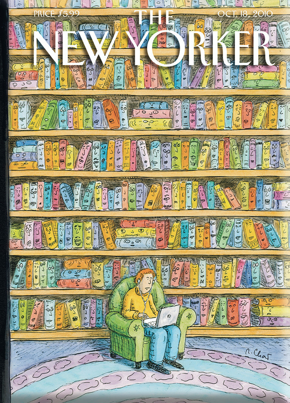 Magnet: Laptop in a Library New Yorker Cover (2.5" x 3.5")