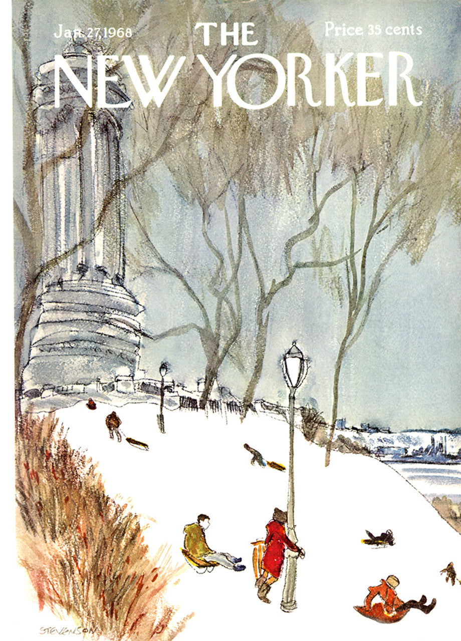 Card: Sledding In The Park - New Yorker Cover (Inside: "Warm Wishes this Holiday Season"))
