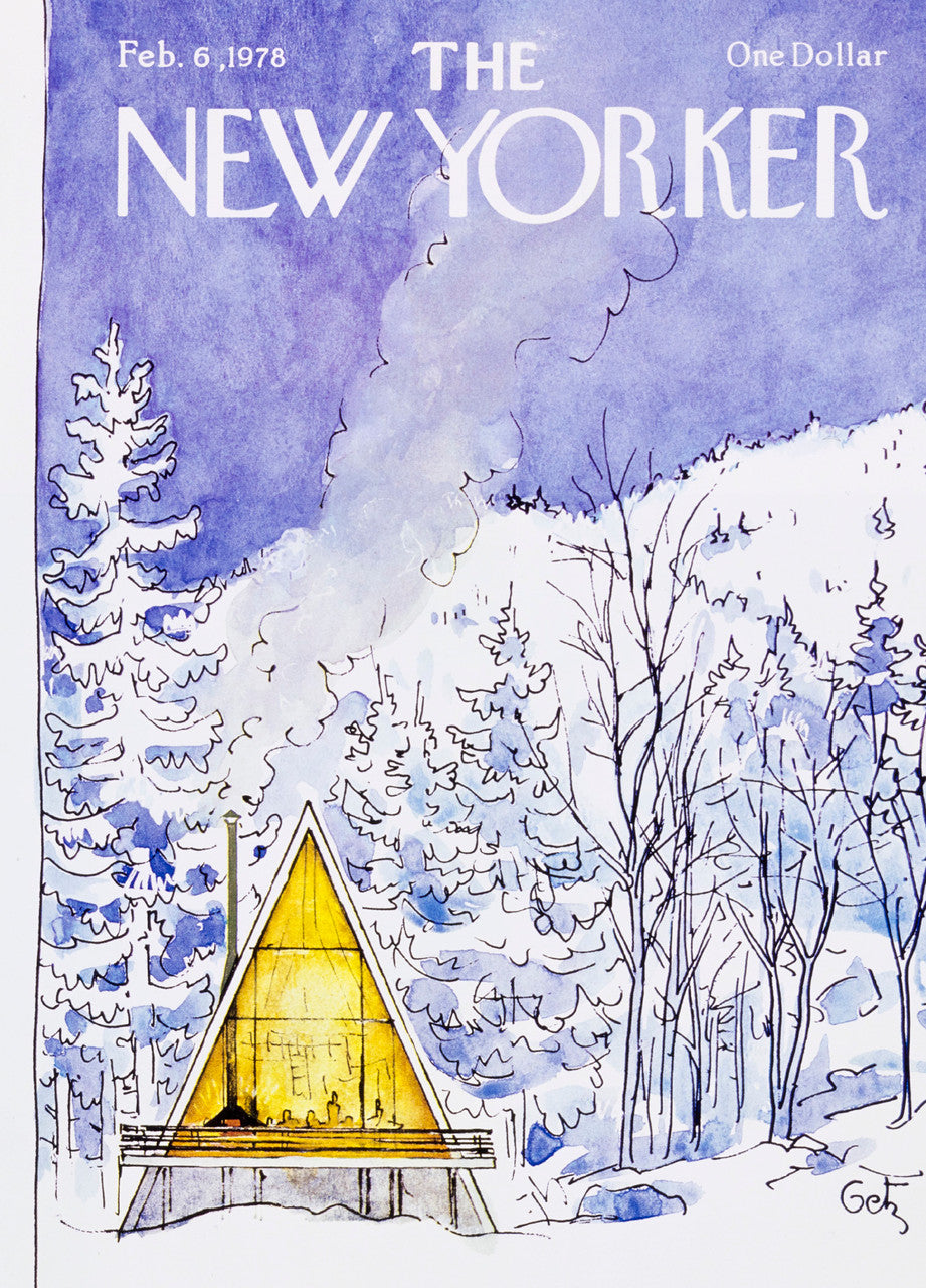 Card: Snowy Scene with A-frame - New Yorker Card ( 'Warm Wishes this Christmas and New Year.')