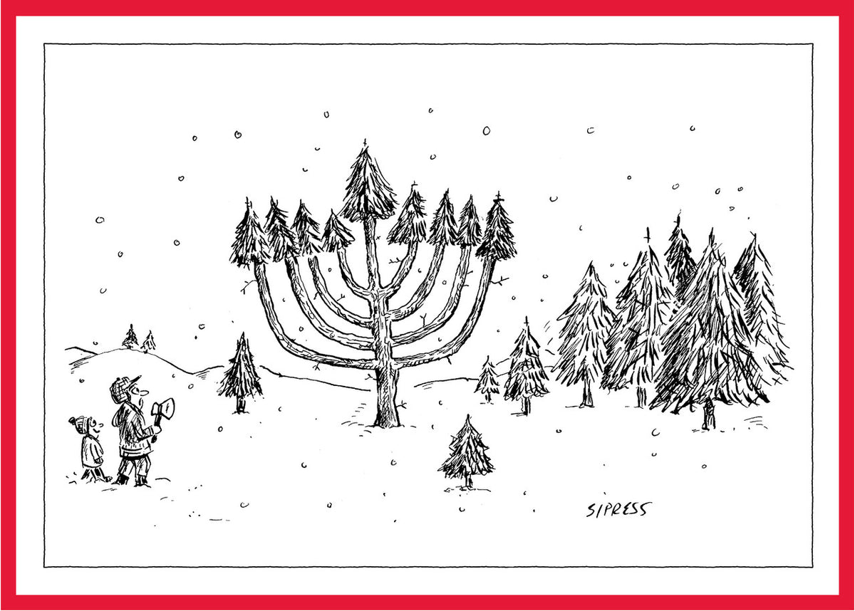 Card: Menorah Christmas Tree  - New Yorker Card ('Happy Holidays'.)