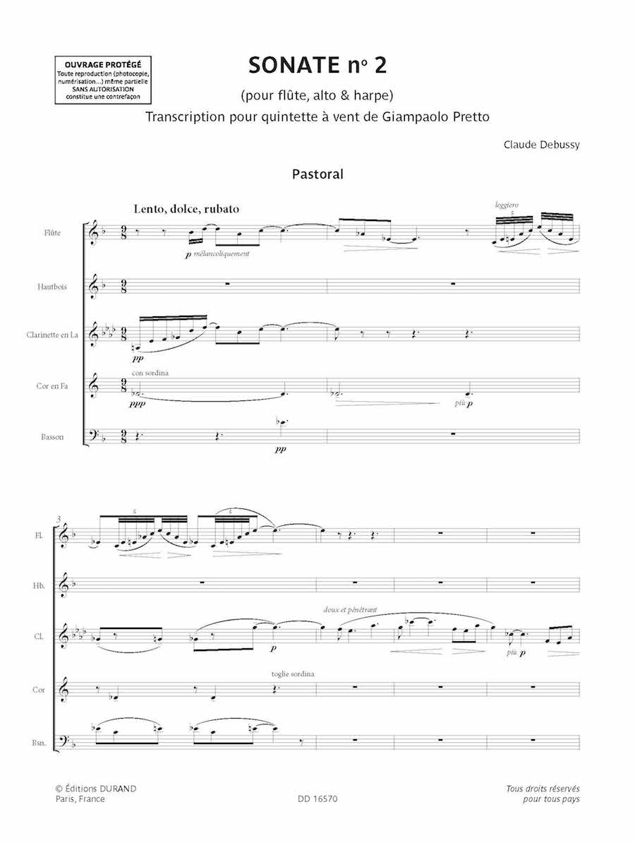 Debussy Sonate No. 2 Score/Parts Flute, Oboe, Clarinet, Horn in F, Bassoon