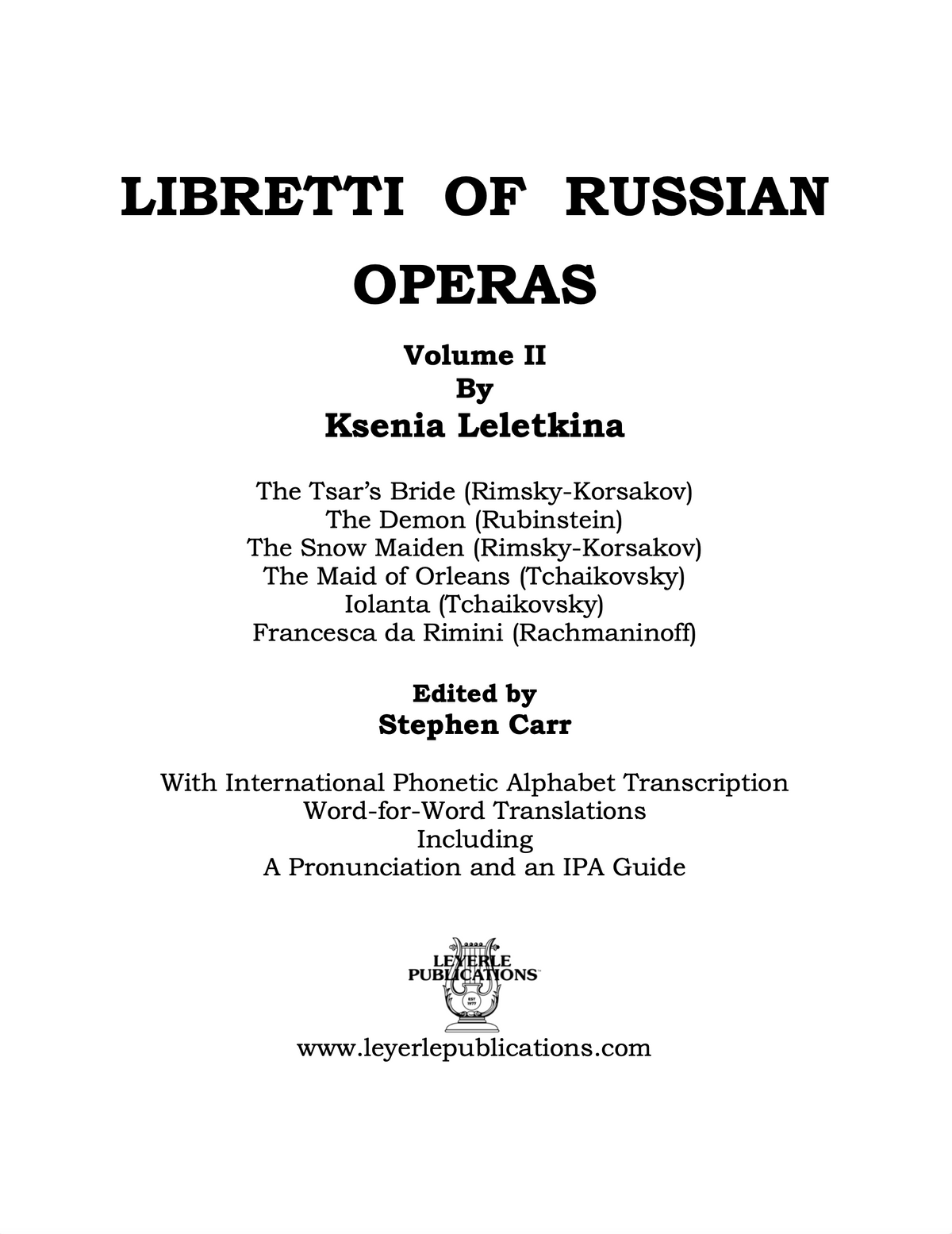 Libretti of Russian Opera - Volume II (Leyerle Publications) cover
