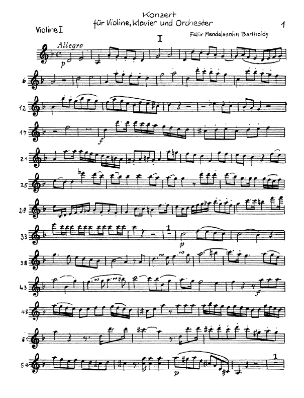Mendelssohn: Concerto for Violin and Piano in D minor (Set of String Parts)