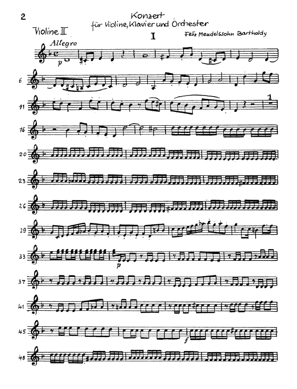 Mendelssohn: Concerto for Violin and Piano in D minor (Set of String Parts)