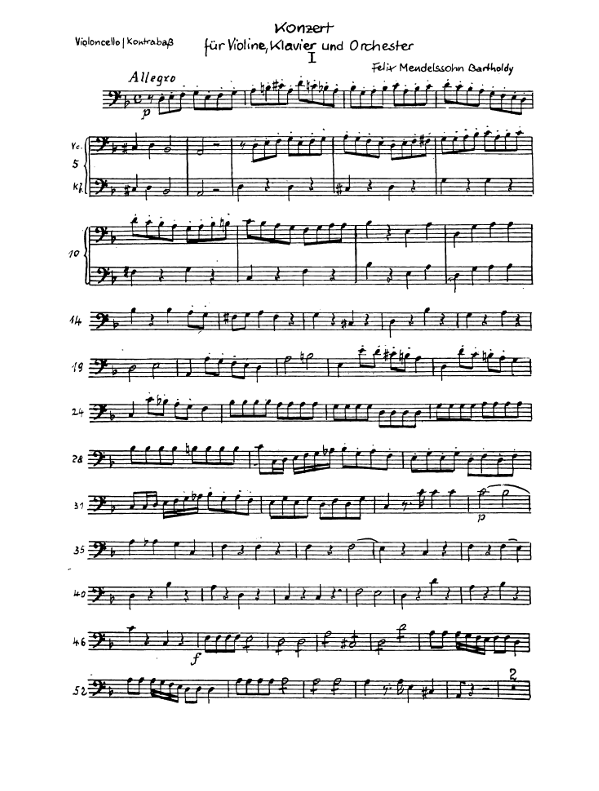 Mendelssohn: Concerto for Violin and Piano in D minor (Set of String Parts)