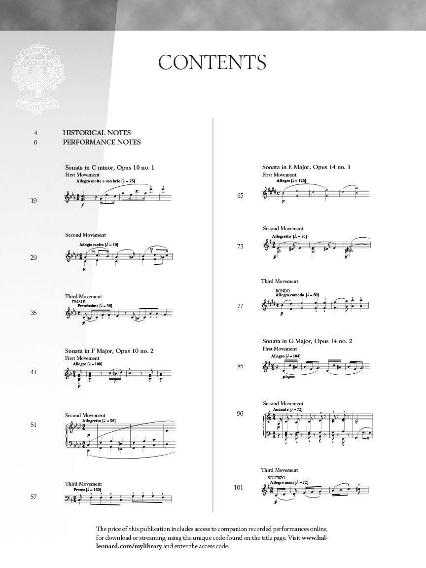 Beethoven - Six Selected Sonatas - Schirmer Performance Editions