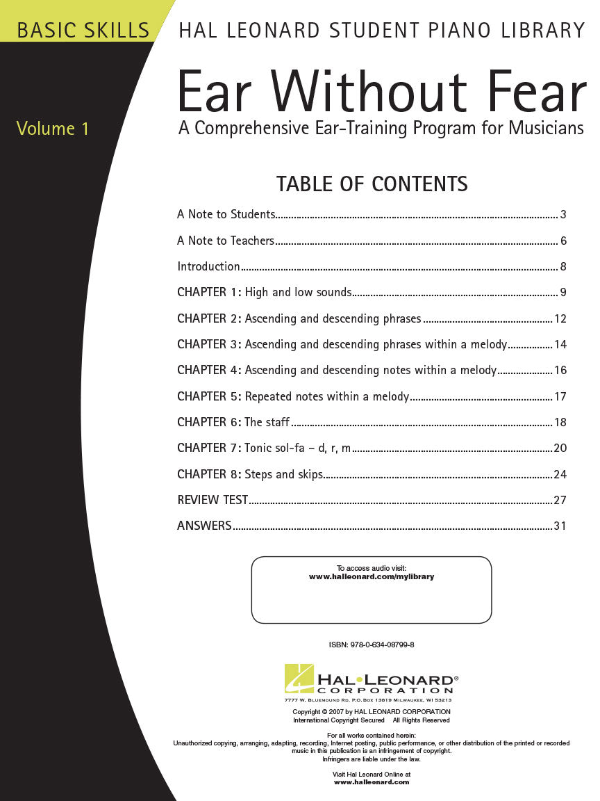 Ear Without Fear Volume 1 Comprehensive Ear-Training Exercises for Musicians