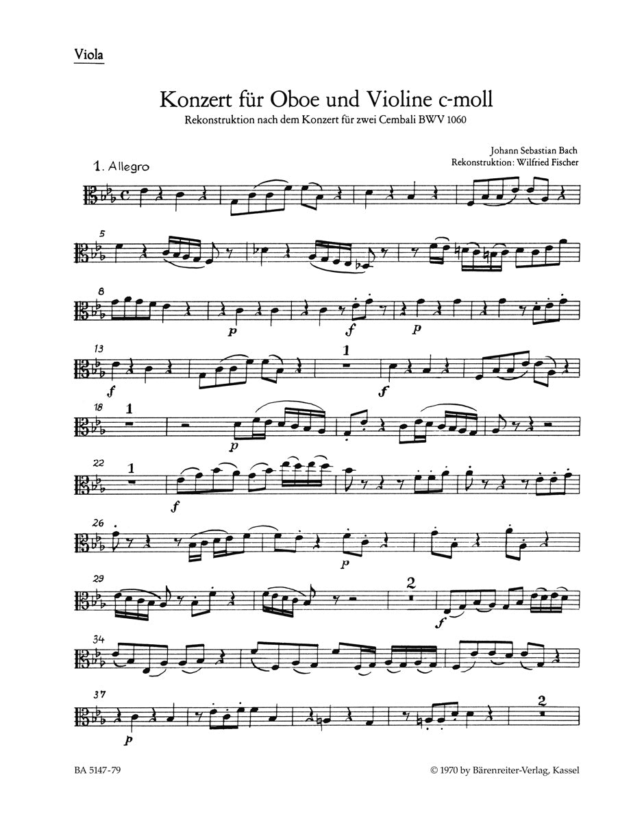 Bach Concerto for Oboe, Violin, Strings and Basso Continuo C minor -Reconstruction of a lost solo concerto, based on BWV 1060 (Concerto for 2 Cembalos)-