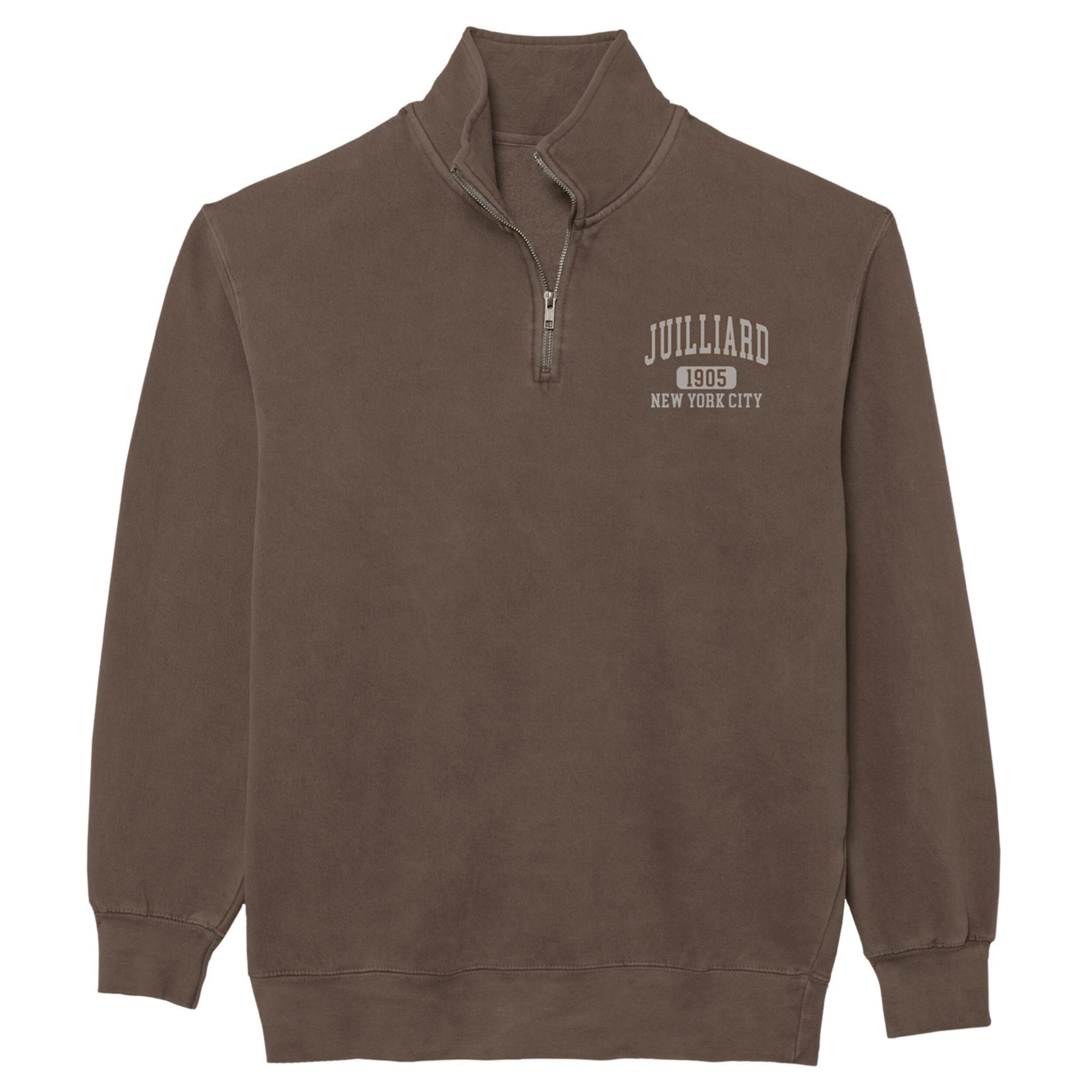 Sweatshirt: Pigment Dyed Quarter Zip / 1905 Juilliard logo