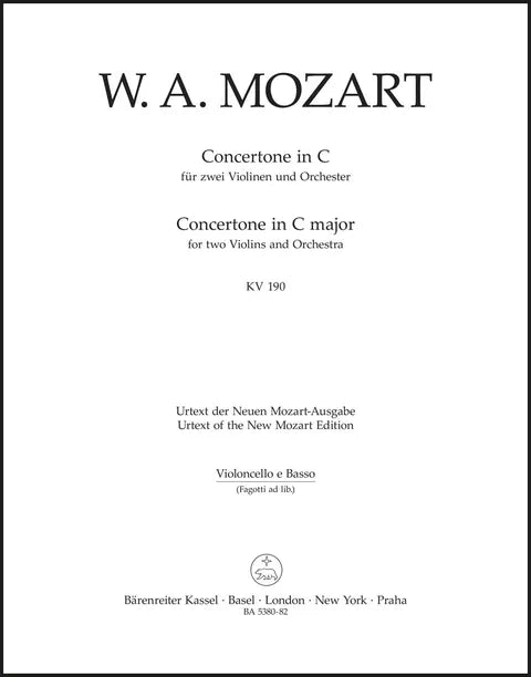 Mozart: Concertone for 2 Violins in C Major, K. 190 (186e): Cello/Bass Part