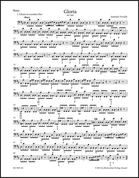 Vivaldi: Gloria RV 589 Violoncello, Double bass Part