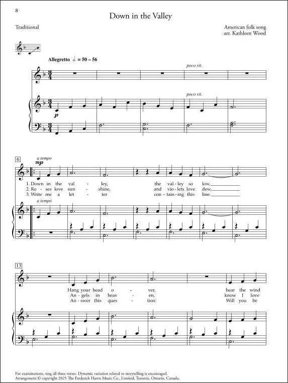 Voice Repertoire Level 1, 2025 Edition, The Royal Conservatory, V6R01, interior page