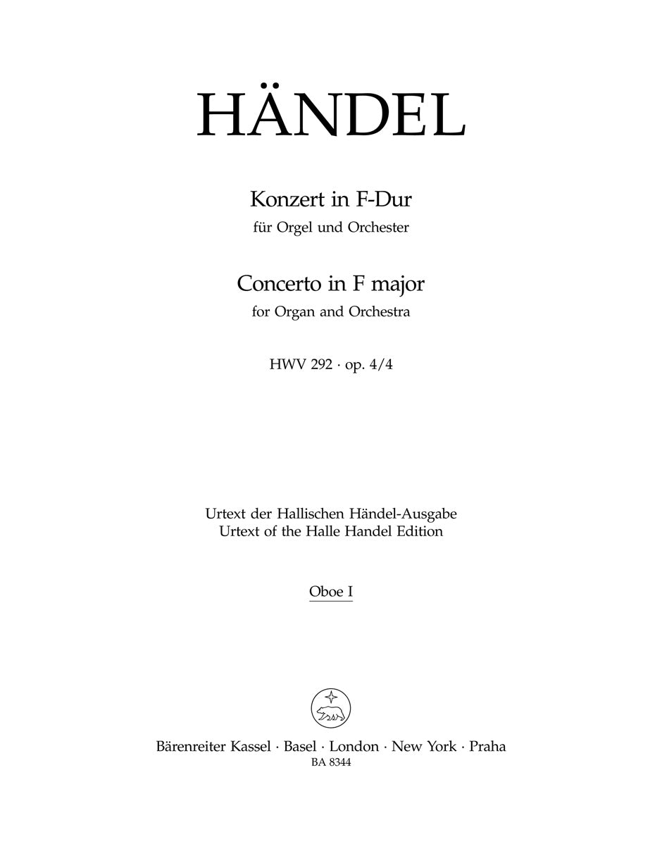 Handel Concerto for Organ and Orchestra in F major op. 4/4 HWV 292 - Oboe I part