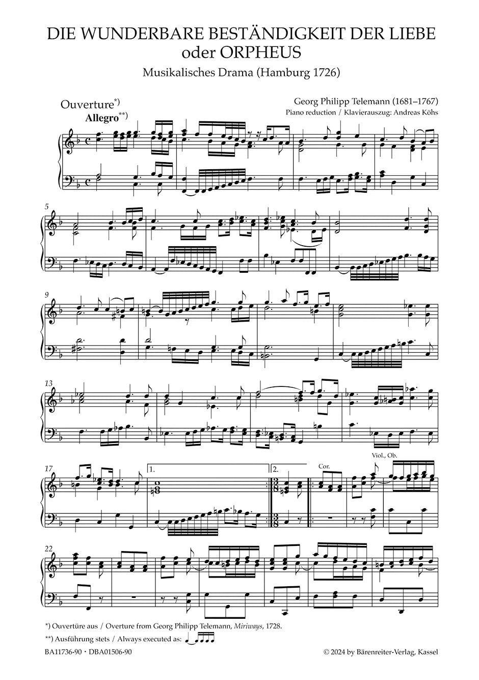 Telemann: Orpheus, TVWV 21:18 (Vocal Score)