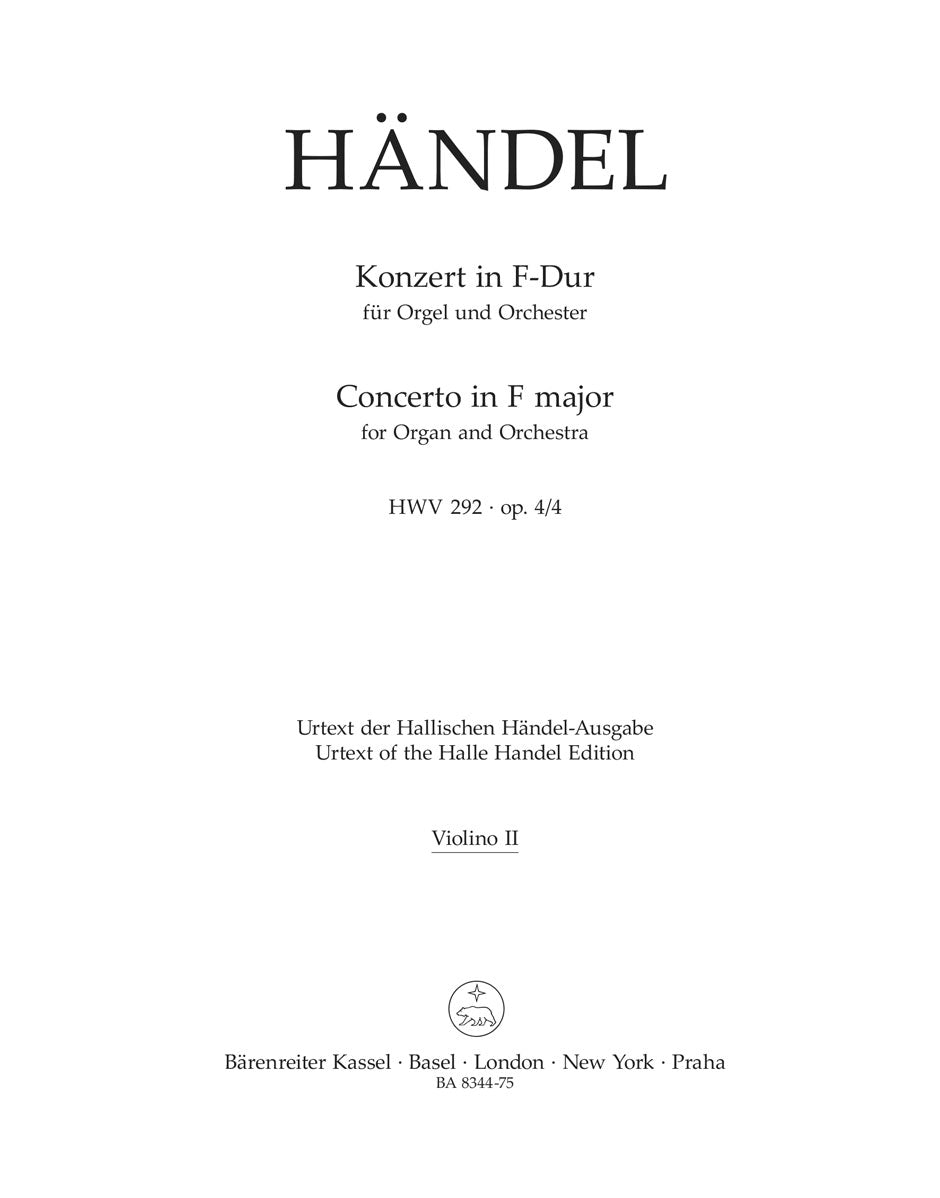 Handel Concerto for Organ and Orchestra in F major op. 4/4 HWV 292 - Violin II part