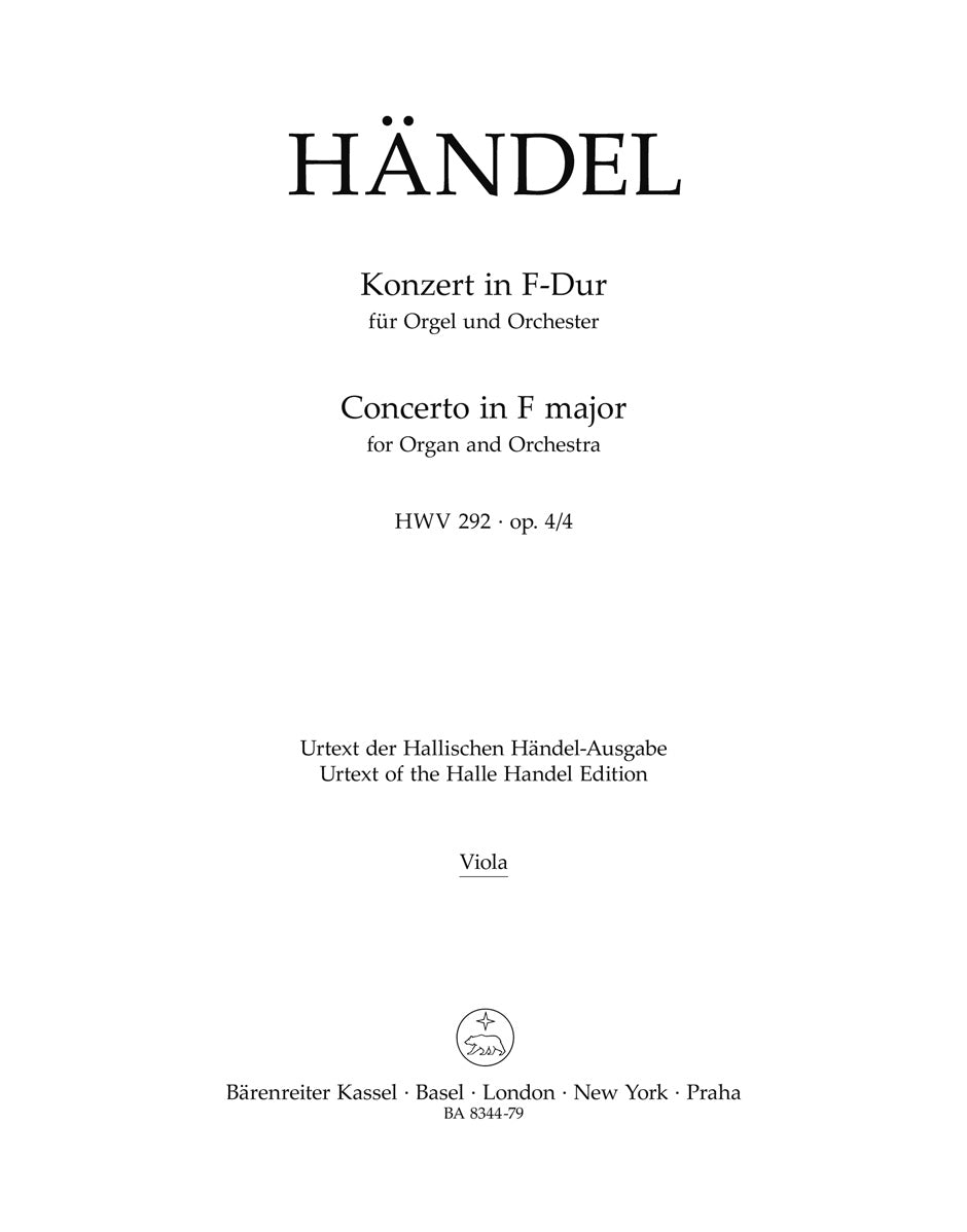 Handel Concerto for Organ and Orchestra in F major op. 4/4 HWV 292 - Viola part