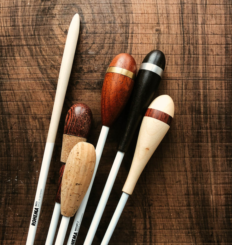 Rohema baton handles in cork, rosewood, ebony and maple