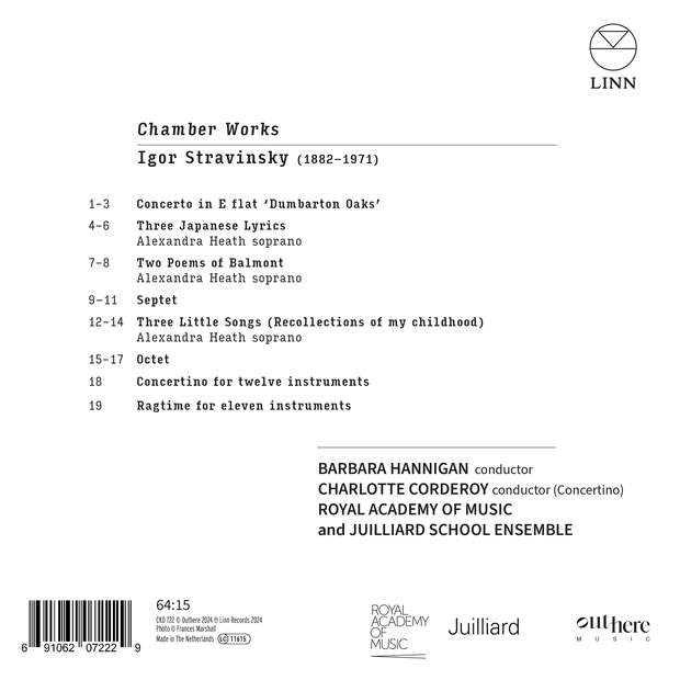 CD: Stravinsky Chamber Works (Barbara Hannigan) Royal Academy of Music & Juilliard School Ensemble