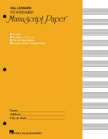 Manuscript Paper Notebook: Hal Leonard, Standard(Yellow Cover) 64pgs (8/2"x11")