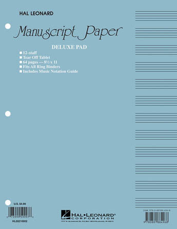 Manuscript Paper Notepad: Hal Leonard, Deluxe Pad (Blue Cover) 64pgs, 12 stave, (8 1/2"x11")