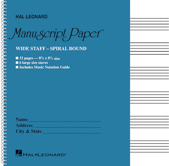 Manuscript Paper Wire-Bound: Hal Leonard (Wide Staff) 32pgs, 6 staves, (8 1/2" x 11")(Aqua Cover)