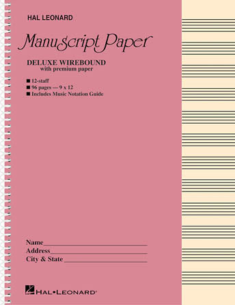 Manuscript Paper Wire-Bound: Hal Leonard, Deluxe Premium (Pink Cover) 96 pgs, 12 staves (9"x12")