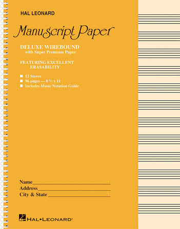 Manuscript Paper Wire-Bound: Hal Leonard, Deluxe Super Premium (Gold Cover) 96pgs, 12 stave (8 1/2"x11")