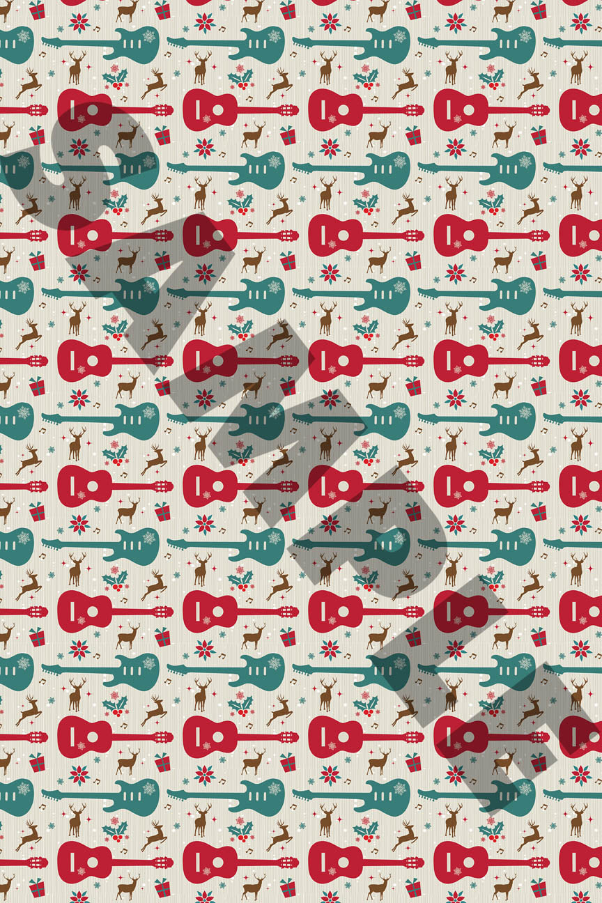 Clearance Wrapping Paper: Guitars & Reindeer Theme Hal Leonard