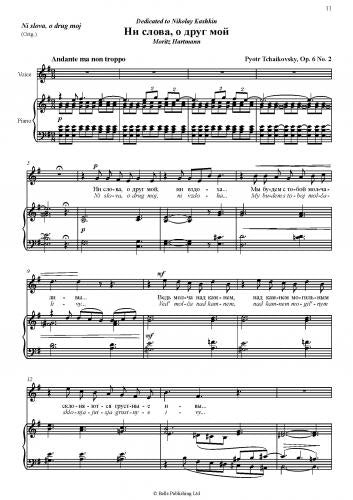 Tchiakovsky 6 Romances Op 6 High Voice
