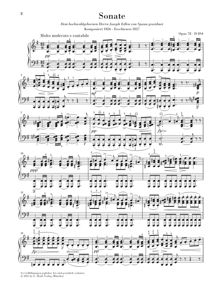 Schubert Piano Sonata In G Major D894 Revised Edition