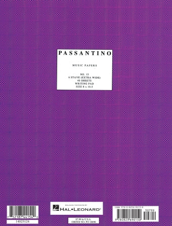 Passantino Writing Pad #15 6 Stave Extra Wide 40 Shts 8x10.5 Purple Cover