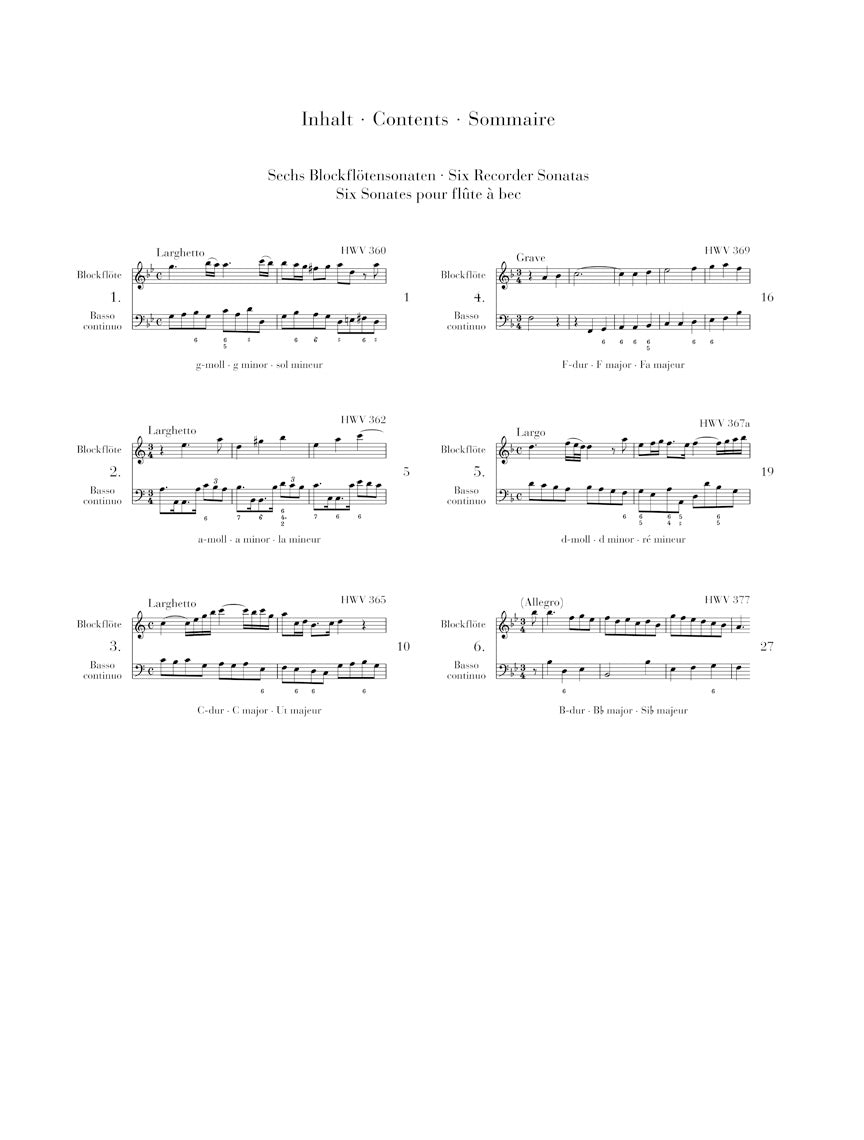Handel Recorder Sonatas Score - Performance Score With Figured Basso Part, No Realisation