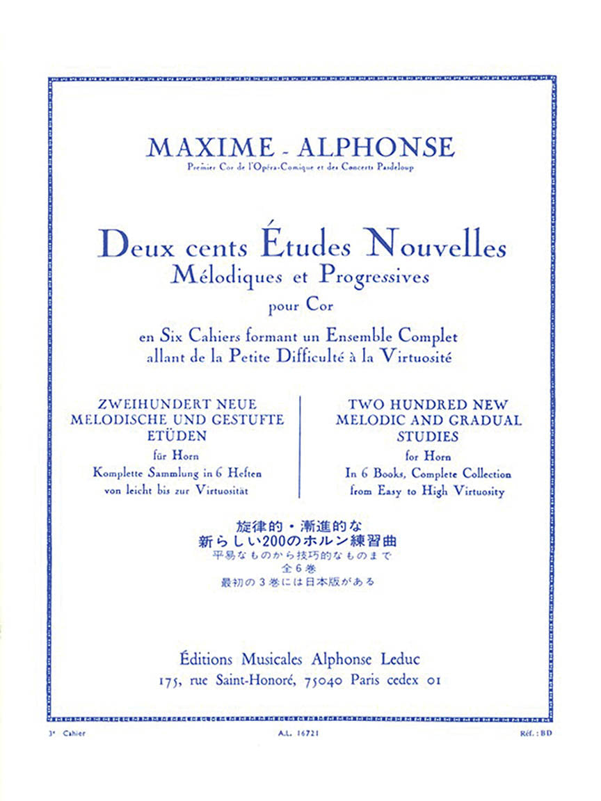 Alphonse Deux cents Études Nouvelles Mélodiques et Progressives Pour Cor