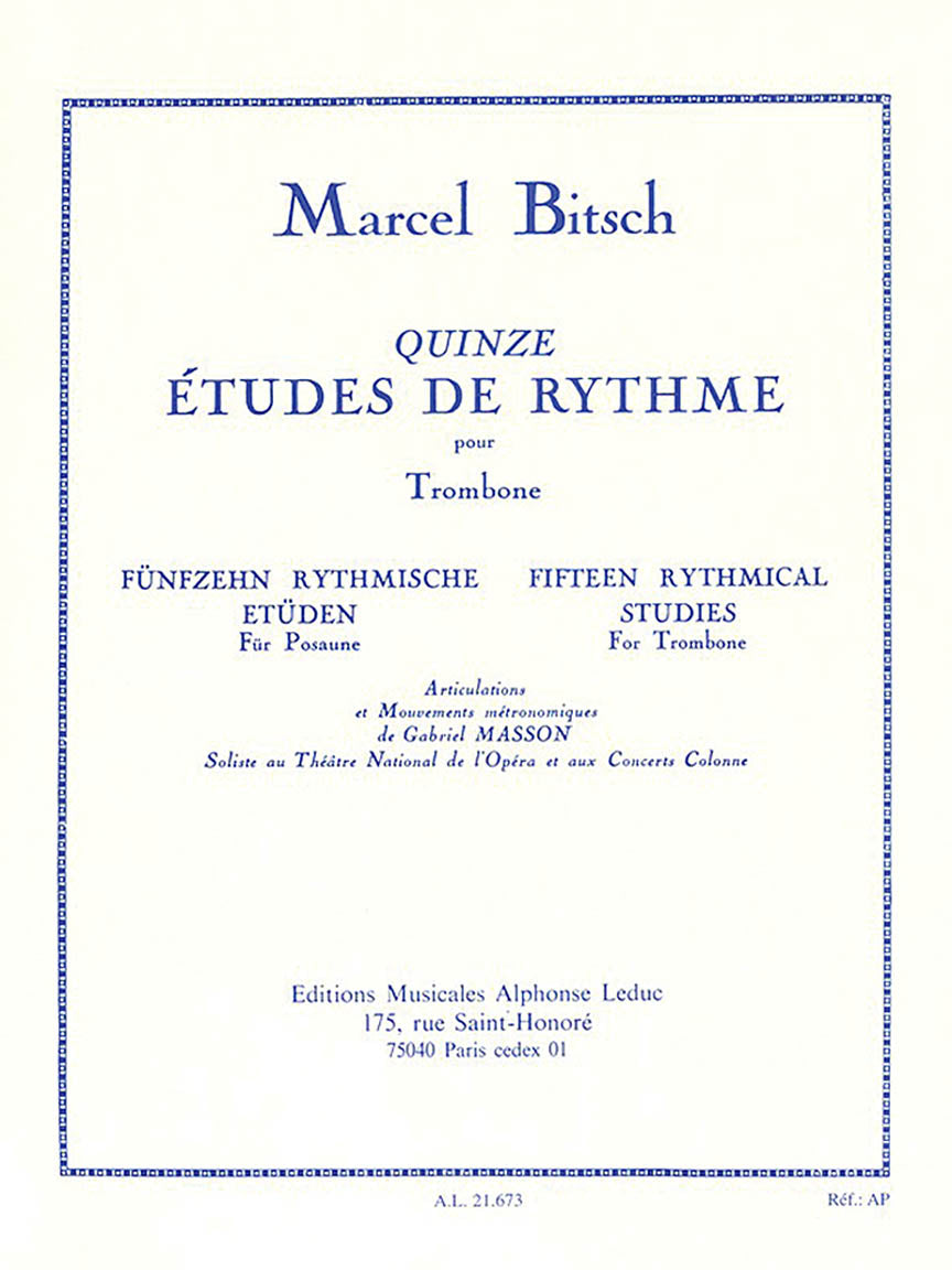 Bitsch Fifteen Rhythmical Studies For Trombone