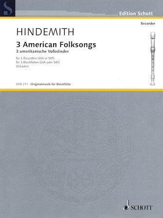 Hindemith 3 American Folksongs for 3 Recorders (SSA or SAT)