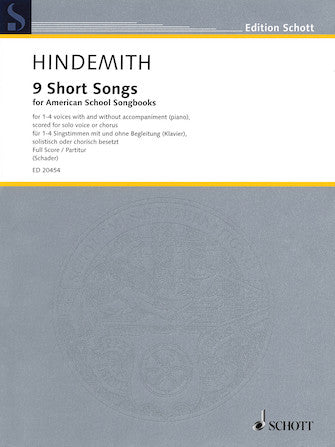 Hindemith 9 Short Songs for American School Songbooks